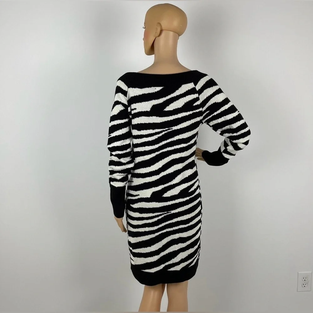 New York and Company Zebra Print Black and White Sweater Dress